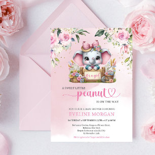 Söt elefantblommig flicka baby shower inbjudan