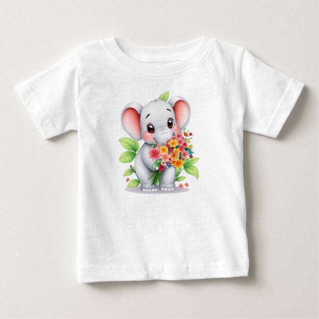 Söt Elefantbukett Baby & Barn T-Shirt (Framsida)