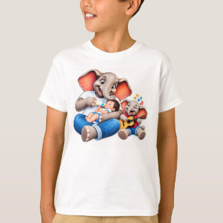 söt elefantfamilj matar bebis och spelar gitarr t shirt