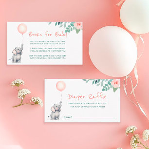 Söt Elefantflicka Baby Shower Blöja Lotteri Kort