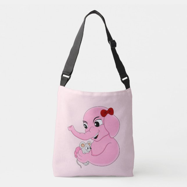 Söt elefantflicka tecknad crossbody väska (Framsida)