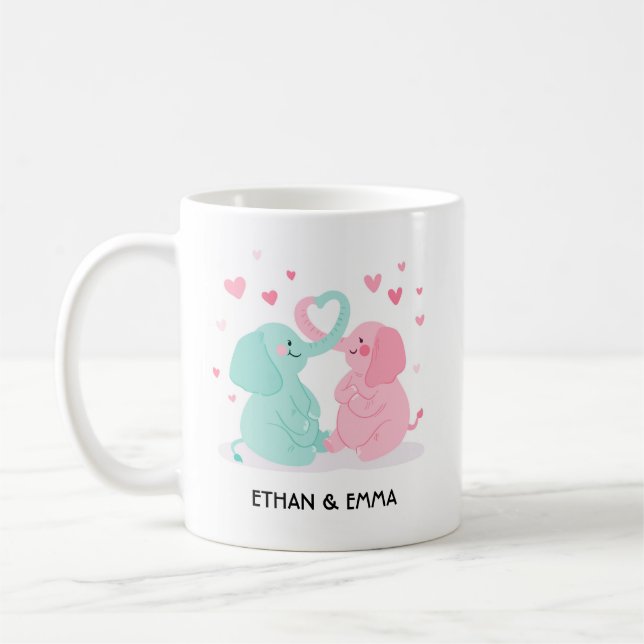 Söt elefantpar Personlig Alla hjärtans dag Kaffemugg (Vänster)