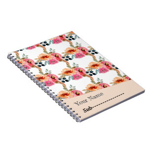 Söt elegant akvarell rosa ros blom- anteckningsbok