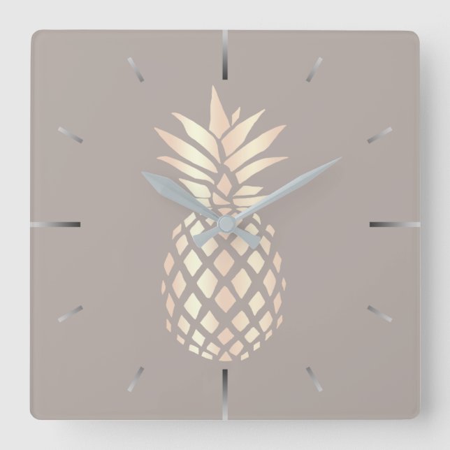 Söt elegant ananas och grått av kopparanas ro guld fyrkantig klocka (Framsida)