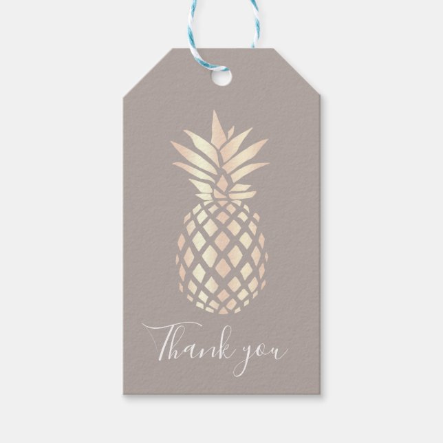 Söt elegant ananas och grått av kopparanas ro guld presentetikett (Framsidan)