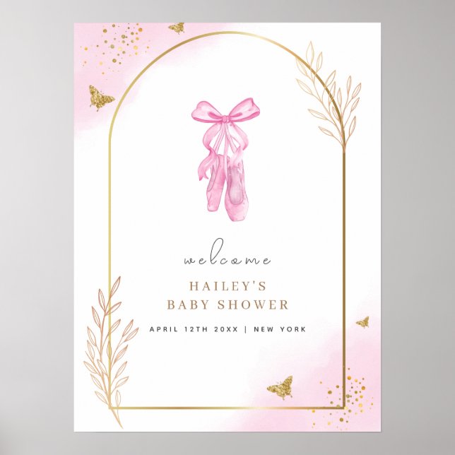 Söt Elegant Arch Ballerina Välkomstbabyskor Poster (Framsidan)