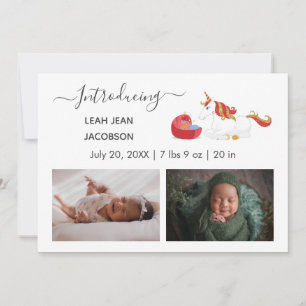 Söt elegant babyfoto födelse meddelande enhörning