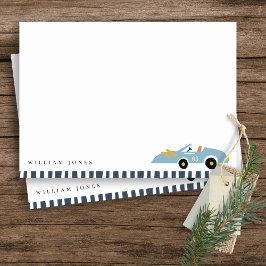 Söt elegant blå tävlingsbil barn födelsedag i alla anteckningskort