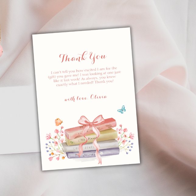 Söt Elegant Blommigt Bow Bok Baby Shower Tack Kort (Sweet Elegant Floral Bow Book Baby Shower Thank You Card)