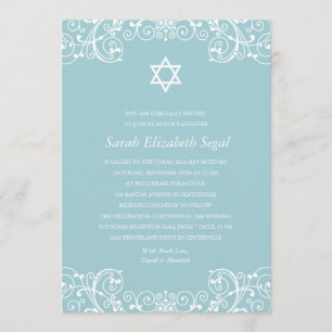 Söt Elegant Blue Bat mitzvah Inbjudningar