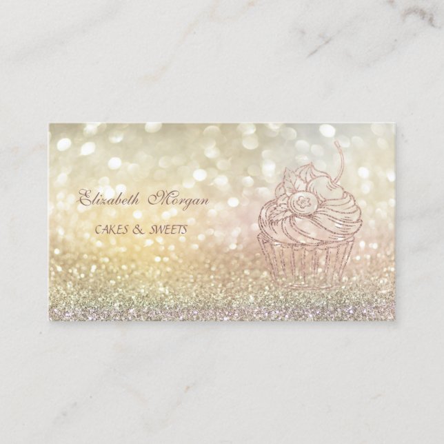 Söt Elegant Bokeh Glitter Cupcake Bageri Visitkort (Framsida)