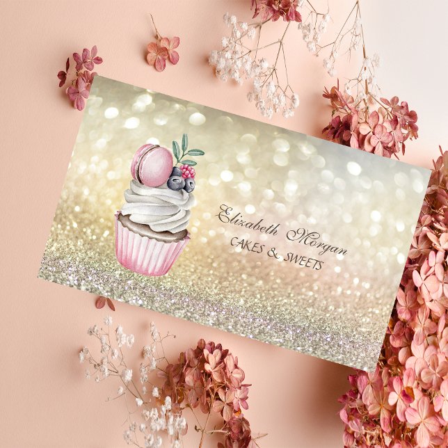 Söt Elegant Bokeh Macaron Cupcake Bageri Visitkort (Skapare uppladdad)