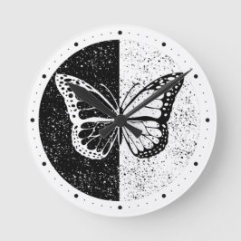 Söt Elegant Butterfly Black & White Day Natt Rund Klocka