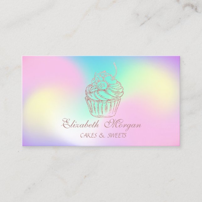 Söt Elegant Cupcake, Sötsaker Bageri Holografisk Visitkort (Framsida)