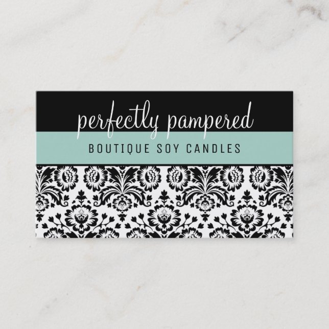 SÖT ELEGANT DAMASK mönstersvart mynta grönt Visitkort (Framsida)