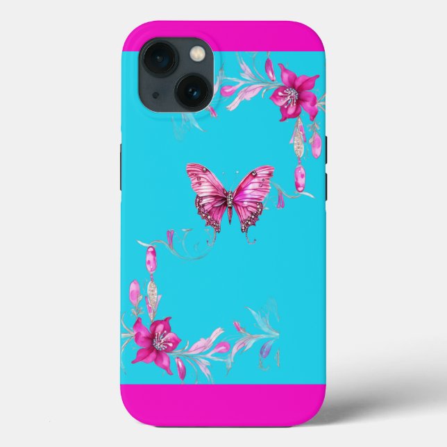 Söt Elegant Fuschia Butterfly iPhone 13 Fodral (Baksida)