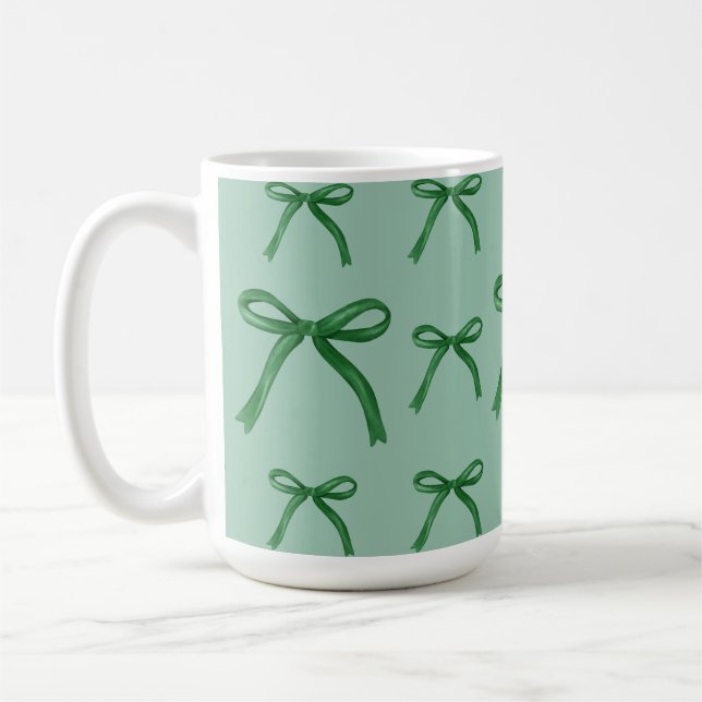 Söt elegant grön bowsmönstrad mugg (Vänster)