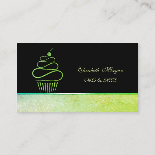 Söt Elegant Grön Glitter Cupcake Bageri Visitkort (Framsida)