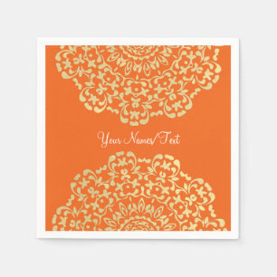 Söt Elegant Guld Orange Lacy Patterned Pappersservett