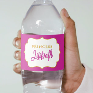 Söt Elegant Prinsessa Flicka Guld Vintage Fe Namn Vattenflaskor Etikett