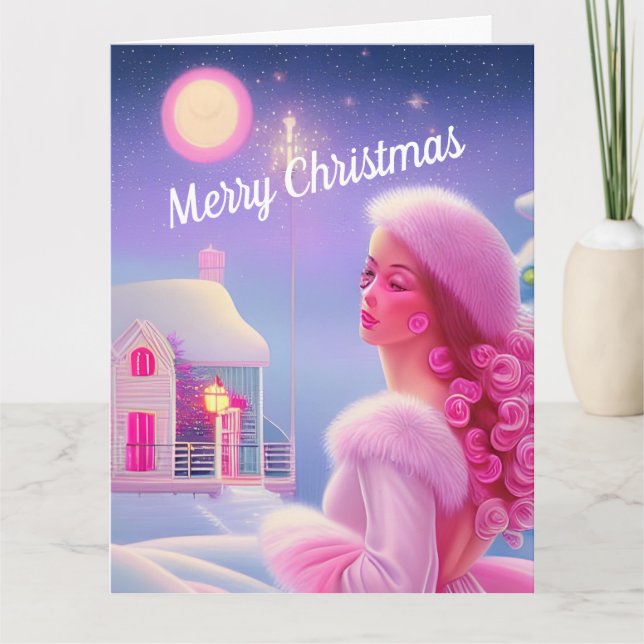Söt Elegant Rosa Feminint God Jul Kort (Framsida)