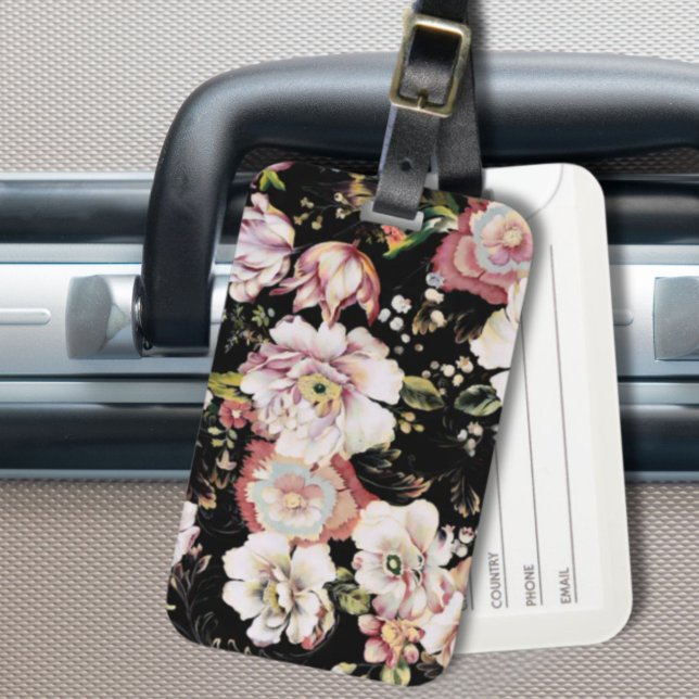 söt elegant rosa svart blommigt för  av chic bagagebricka (pretty elegant girly chic pink black floral luggage tag)