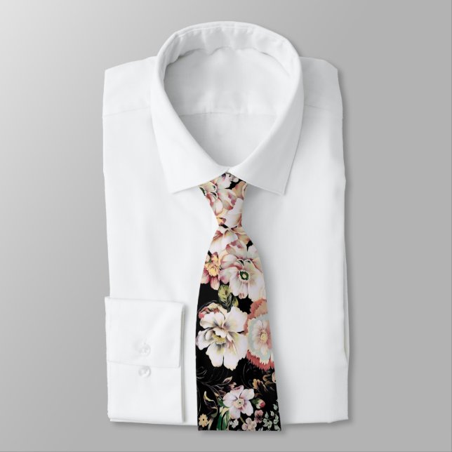 söt elegant rosa svart blommigt för  av chic slips (Bunden)