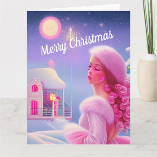 Söt Elegant Rosa Tjejig God Jul Kort