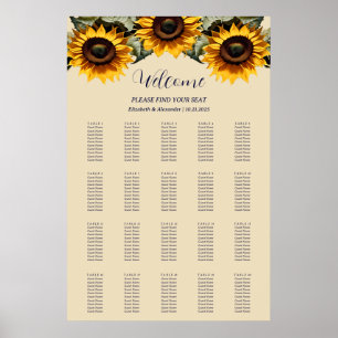 Söt elegant Solblommor, sittdiagram bröllop Poster