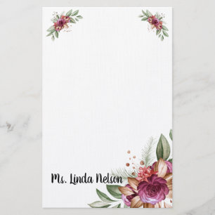 Söt Elegant Vattenfärgens Blommigt Personlig  Brevpapper