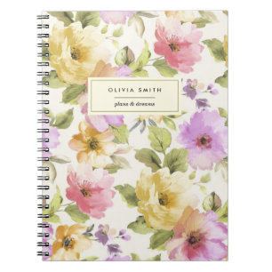 Söt Elegant VattenfärgsBlommigt Girly ditt namn Anteckningsbok