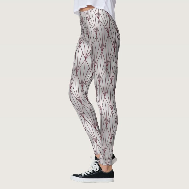 Söt elegant vinröd grå Art Deco-mönster Leggings (Vänster)