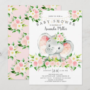 Söt Elephant Girls Baby Shower-inbjudan Inbjudningar