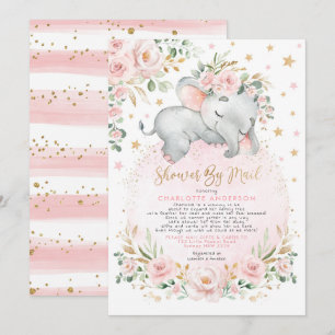 Söt Elephant Guld Baby Shower by Mail Inbjudningar