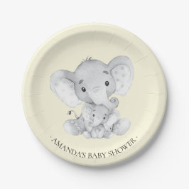 Söt Elephant Neutralts Baby Shower 7 tum Platt