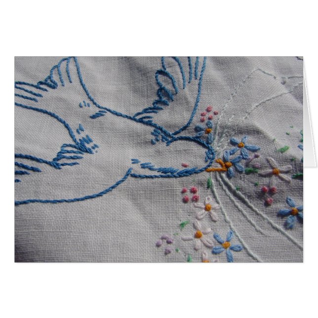 Söt Embroidery Bird Hälsningskort (Framsidan Horizontal)