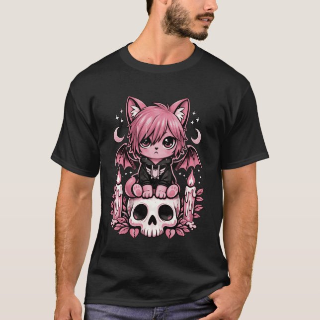 Söt Emo Katt Fladdermus Pastell Goth Gotisk Tjej S T Shirt (Framsida)