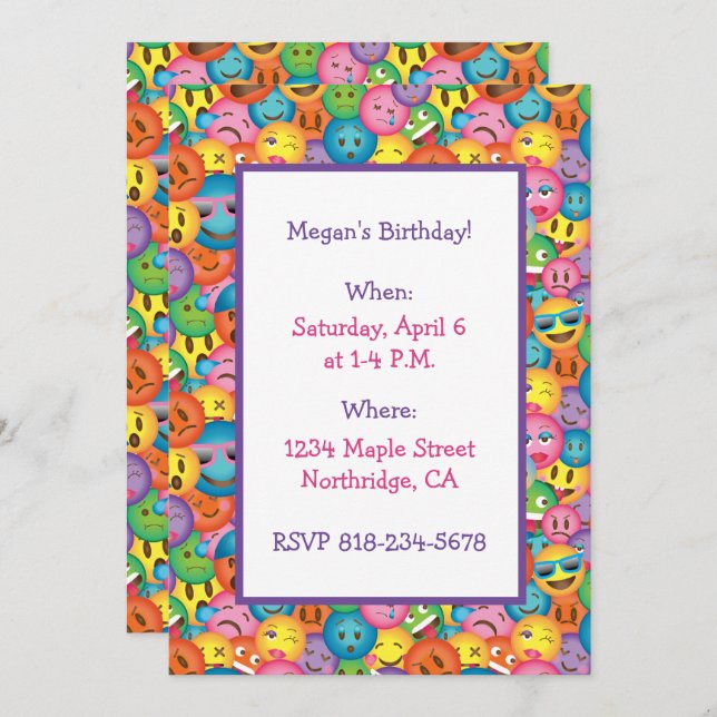 Söt Emoji-tryckt Inbjudan (Fram/baksida)