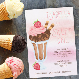 Söt en 1:a födelsedag Ice Cream Inbjudningar