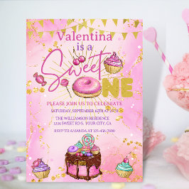 Söt en 1:a födelsedag Rosa Faux Glitter Donut Inbjudningar