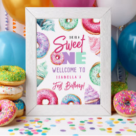 Söt en Cute Doughnut-flicka 1:a födelsedag Välkomn Poster