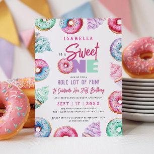 Söt en Cute Doughnut Girl 1:a födelsedagen Party Inbjudningar