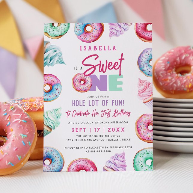 Söt en Cute Doughnut Girl 1:a födelsedagen Party Inbjudningar (Skapare uppladdad)