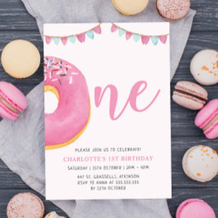 Söt en Donut enkel första Födelsedagsfest Inbjudningar
