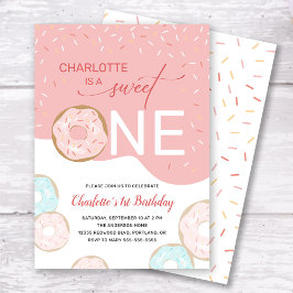 Söt en Donut-Rosa Frosting Girl's 1st Birthday Inbjudningar