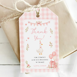 Söt En Dum Gås Rosa Båge Flicka 1-årsdag Presentetikett