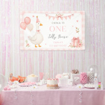 Söt En Dum Goose Rosa Rosett Flicka 1-årsdag