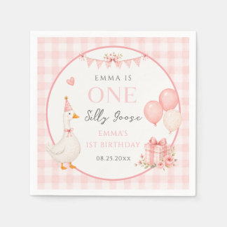 Söt En Dum Goose Rosa Rosett Flicka 1-årsdag Pappersservett