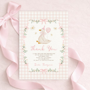 Söt En Dum Goose Rosa Rosett Flicka 1-årsdag Tack Kort