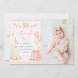 Söt En Dumma Gås Rosa Slinga 1-års Födelsedagsfoto Tack Kort